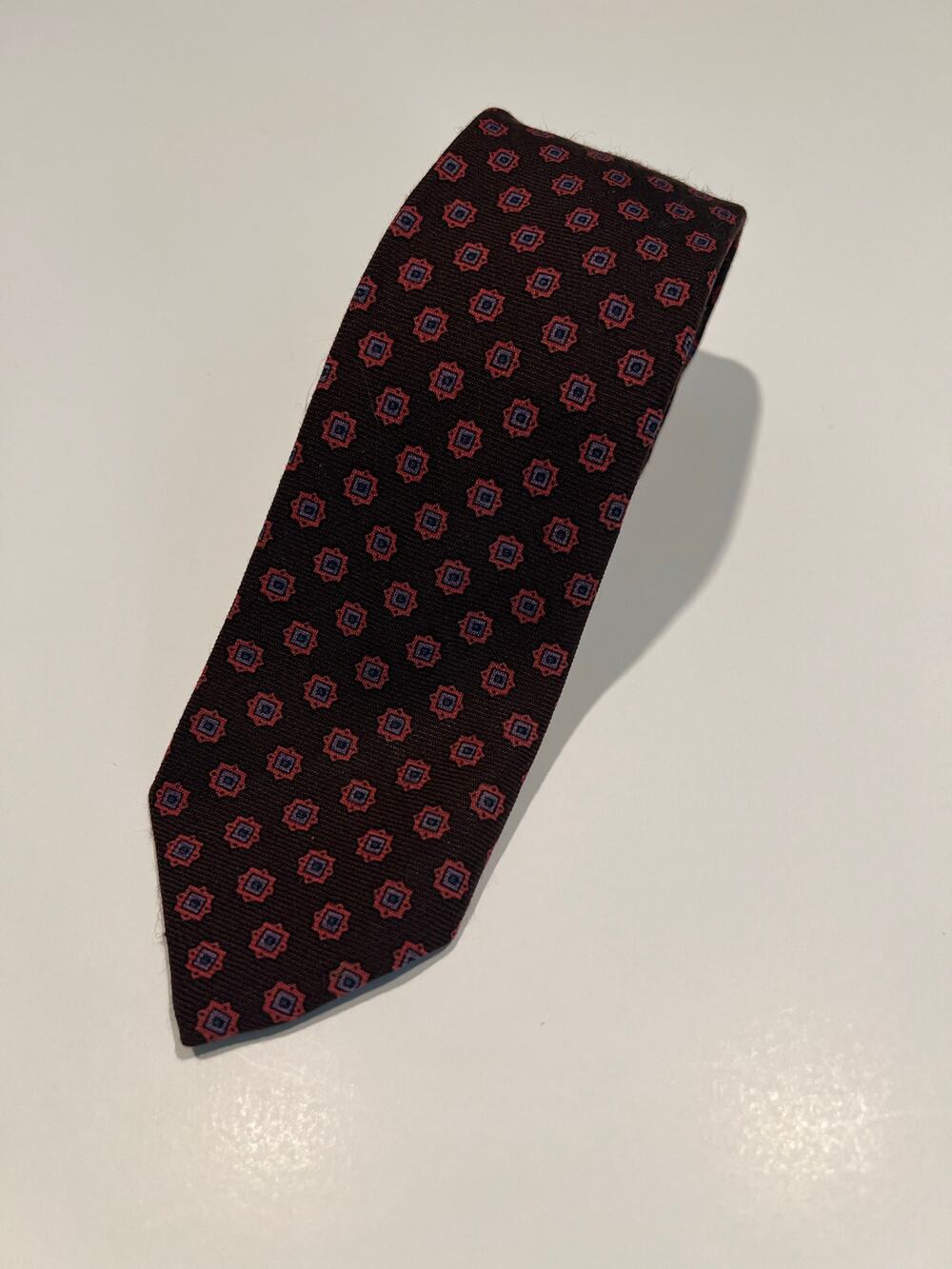Vintage Filene's Boston Traders Silk Necktie Brown Pink Purple Geometric JL